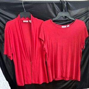 Chico's Vibrant Red Button Down Shirt Set